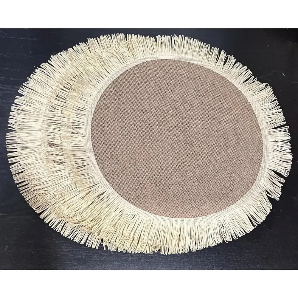 Burlap Round Placemats Set of 4 Table Decor Boho Natural Jute Fringe